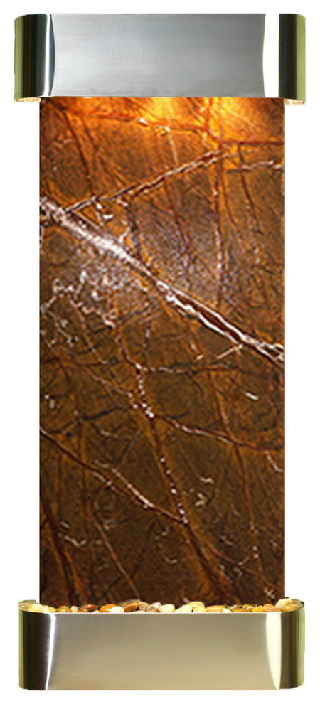Inspiration Falls Water Fountain, Brown Marble, Stainless Steel, Round