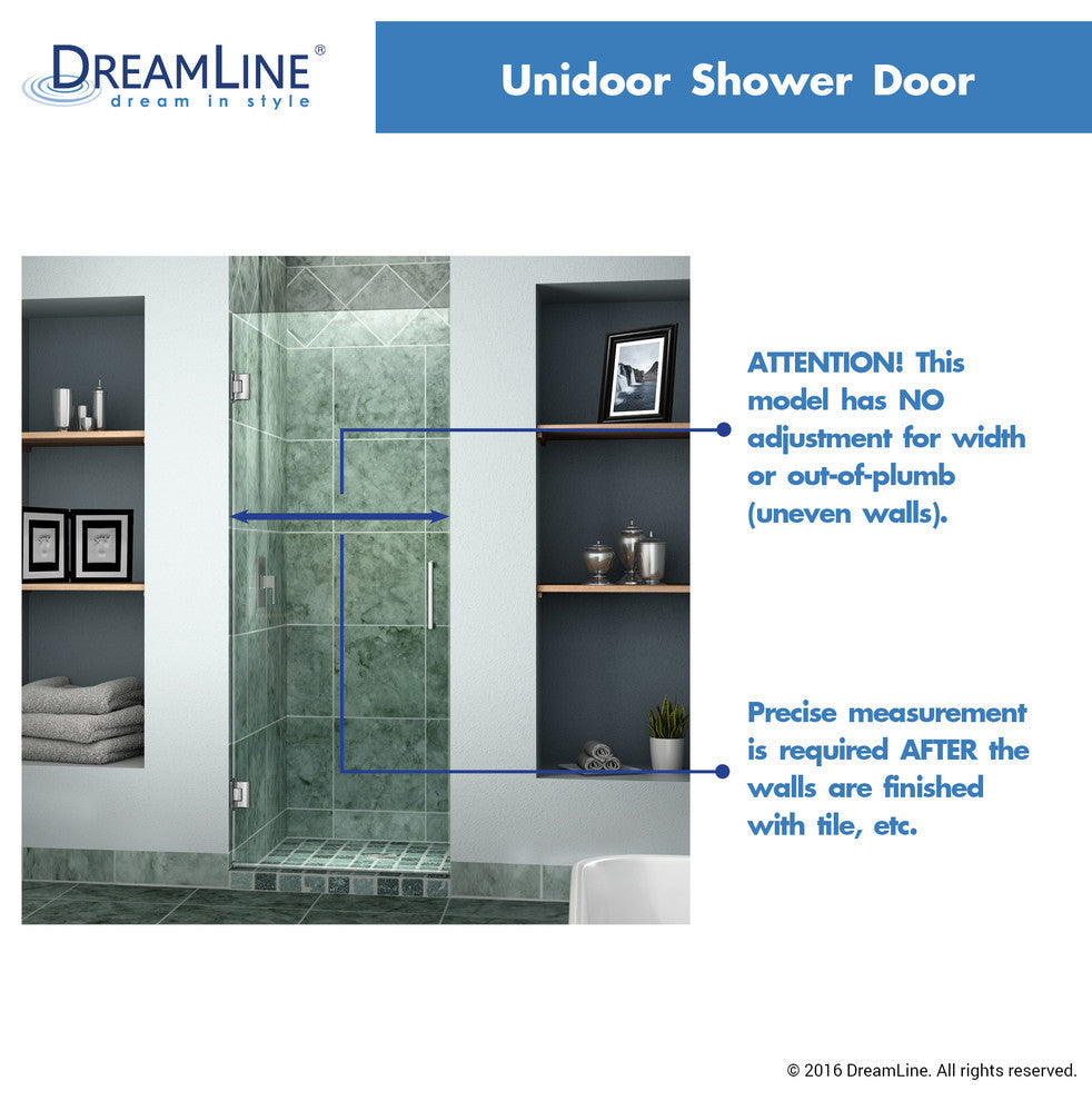 Dreamline Unidoor 27" Frameless Hinged Shower Door