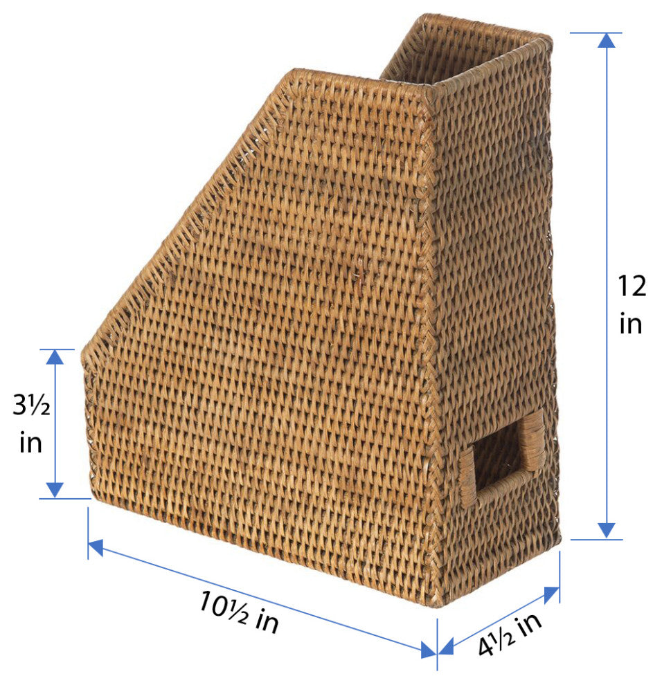La Jolla Handwoven Rattan Magazine File, Handwoven, Honey-Brown