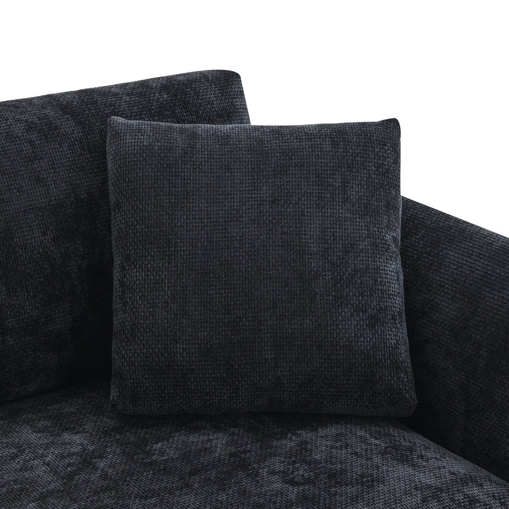 Alice Modern L-Shaped Cloud Chenille Sectional Chaise Sofa With 2 Pillows, Black