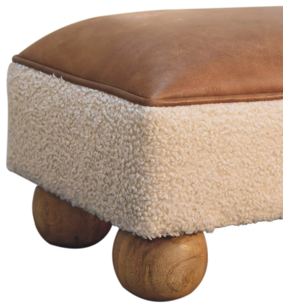 Tan Leather Boucle Ball Footstool