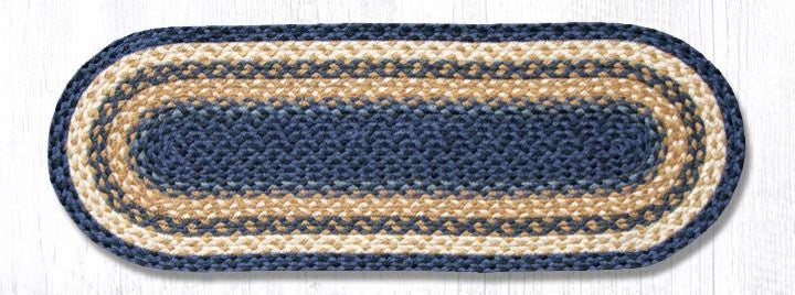 Earth Rugs C-79 Lt. Blue / Dk. Blue / Mustard Jute Table Runner 13" x 36"