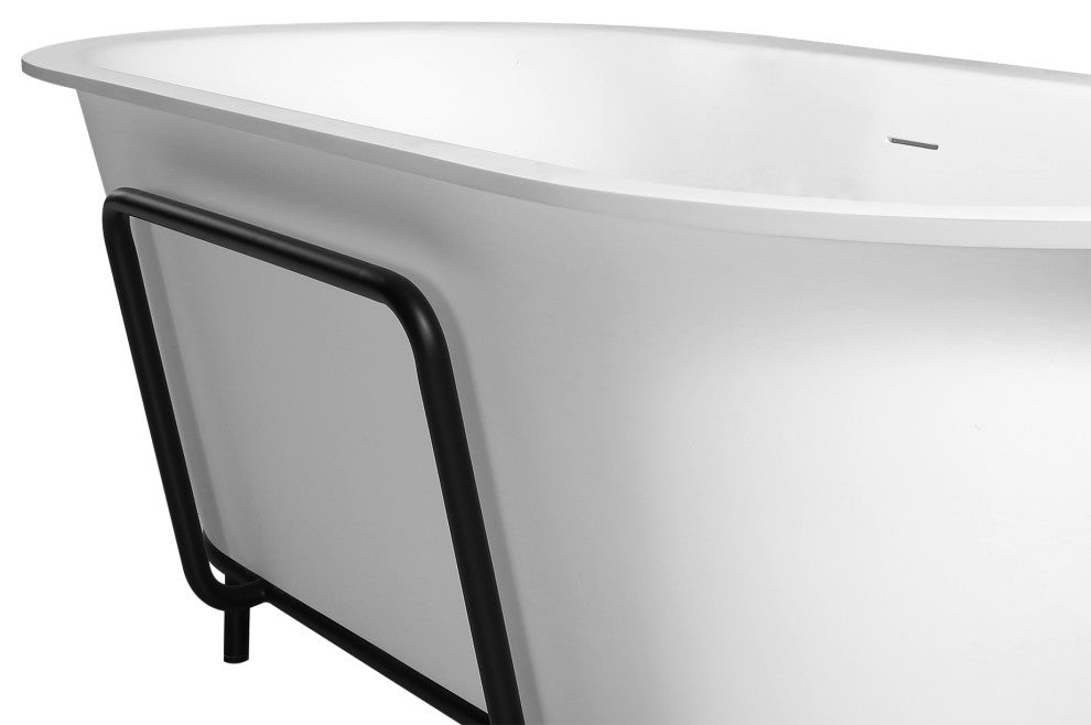 71 in. W Solid Surface Clawfoot Soaking Bathtub with Center Drain