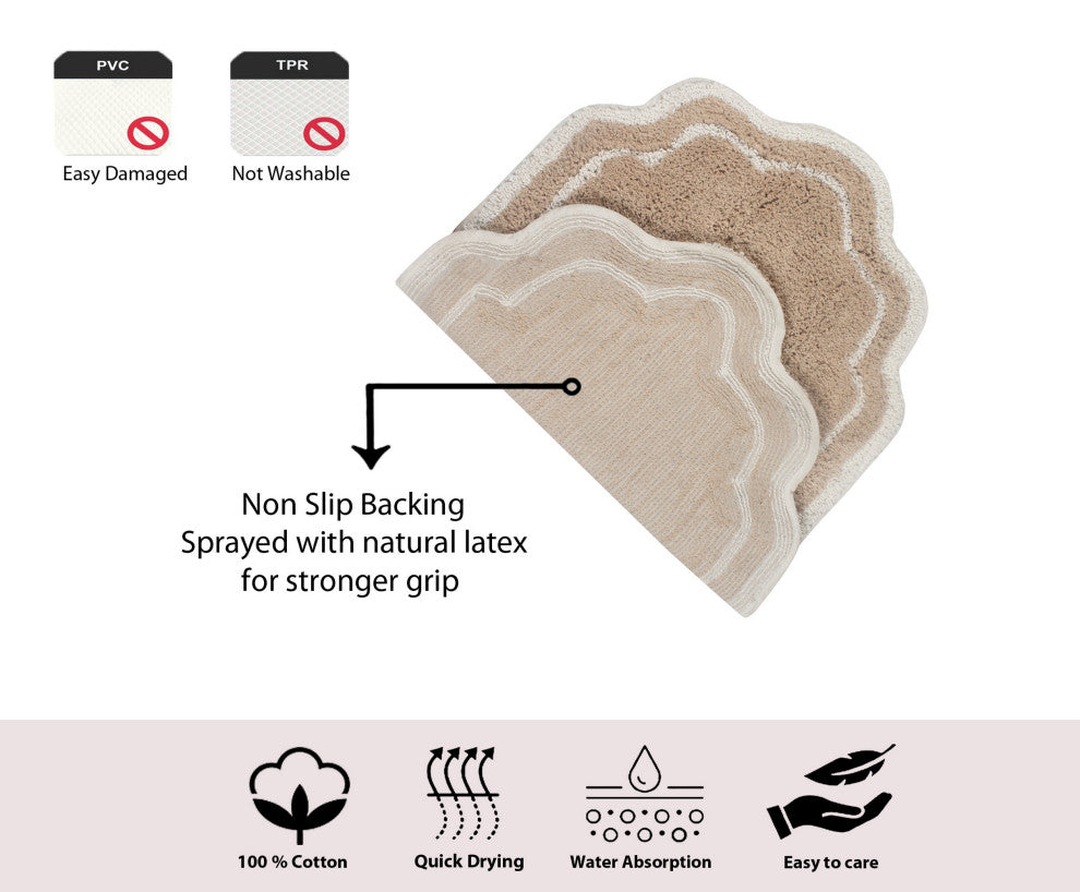 Allure Collection 100% Cotton Tufted Non-Slip Bath Rug, 21"x54" Runner, Linen