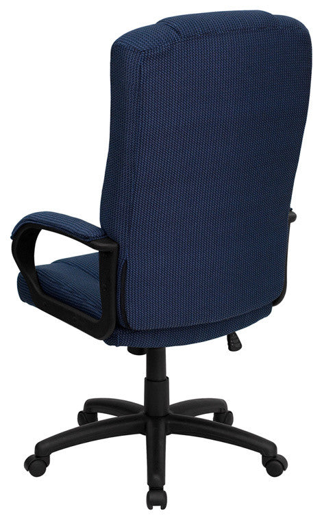 High Back Navy Blue Fabric Executive Swivel Chair With Arms