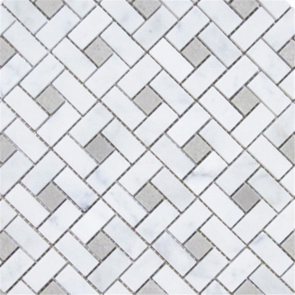 Carrara Marble Pinwheel Venato Bianco Mosaic Tile Gray Dots Honed, 1 sheet