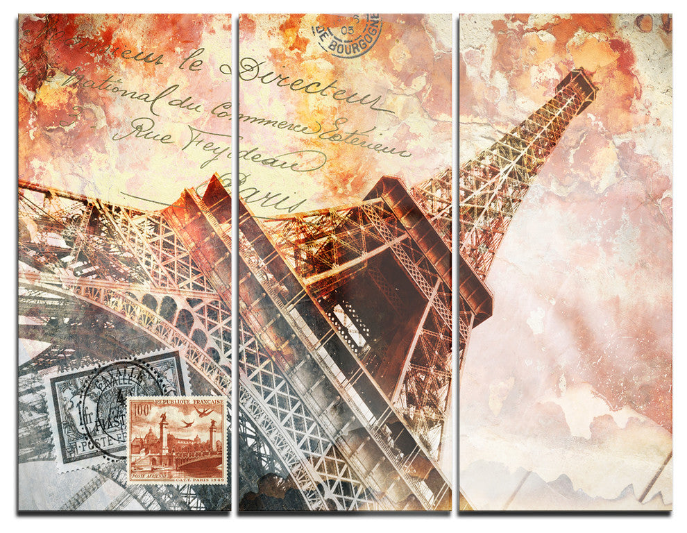 "Eiffel Tower Paris" Metal Wall Art, 3 Panels, 36"x28"