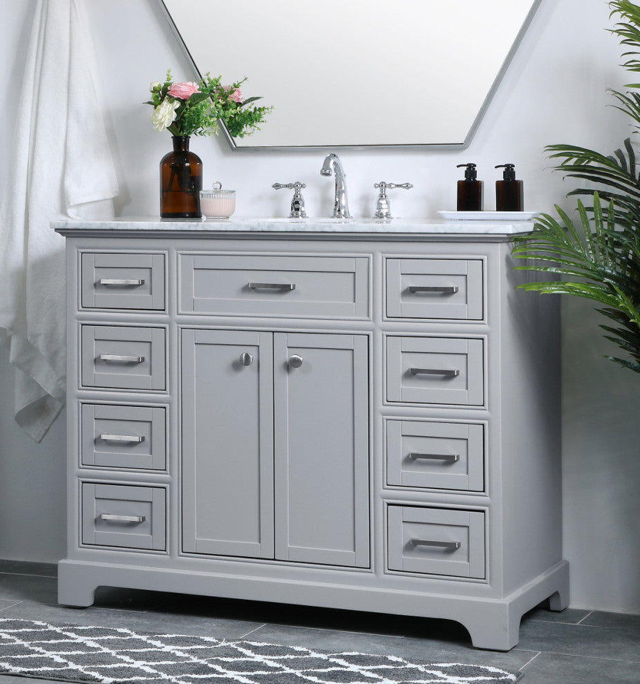 Amber Single Bathroom Vanity, Blue, Light Grey, 42"