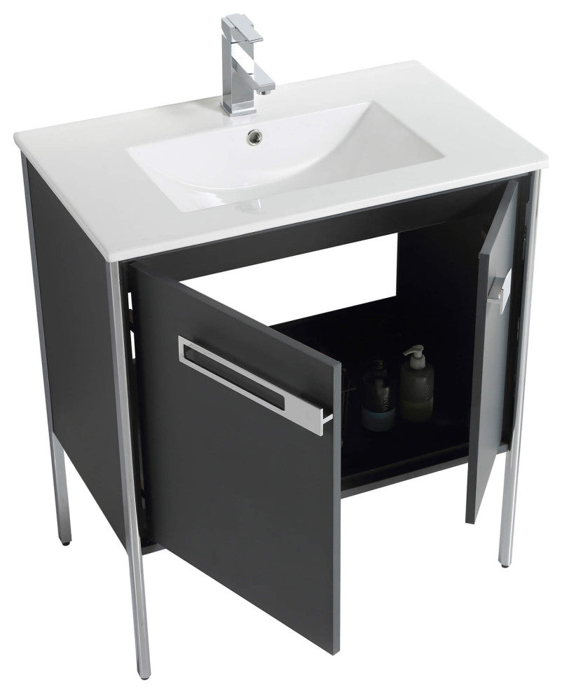 Oakville Bath Vanity, Ceramic Sink, Onix Grey, 30 Inch, Chrome Hardware