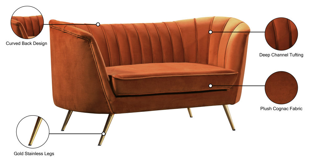 Margo Velvet Upholstered Set, Cognac, Loveseat