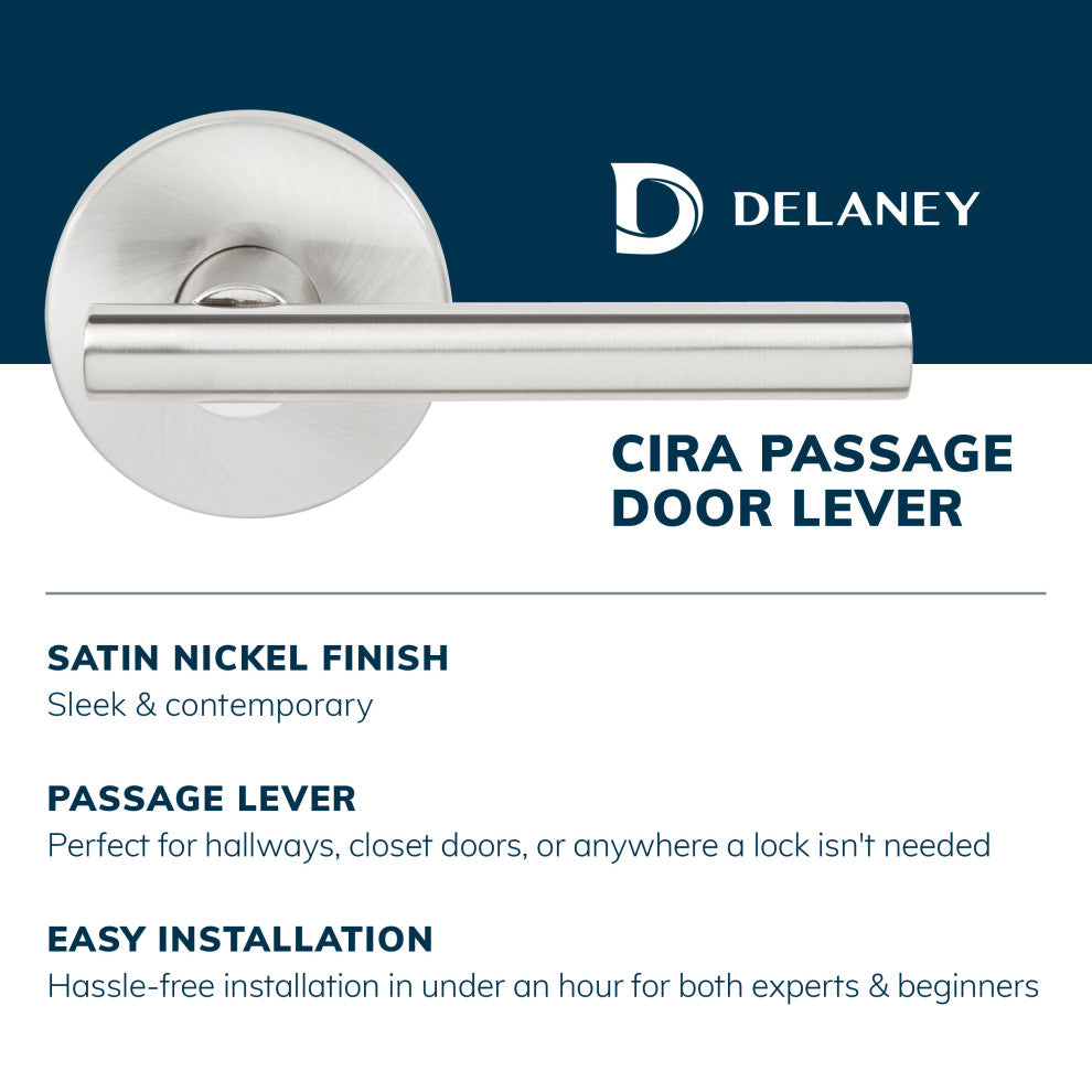 Delaney Hardware Cira Series Passage Set in Satin Nickel, Satin Nickel, Passage Lever