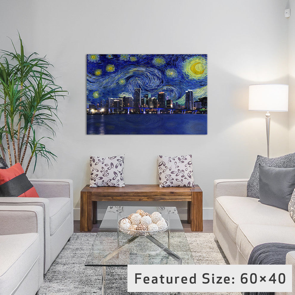 "Miami, Florida Starry Night Skyline" by iCanvas, 40x26x1.5"