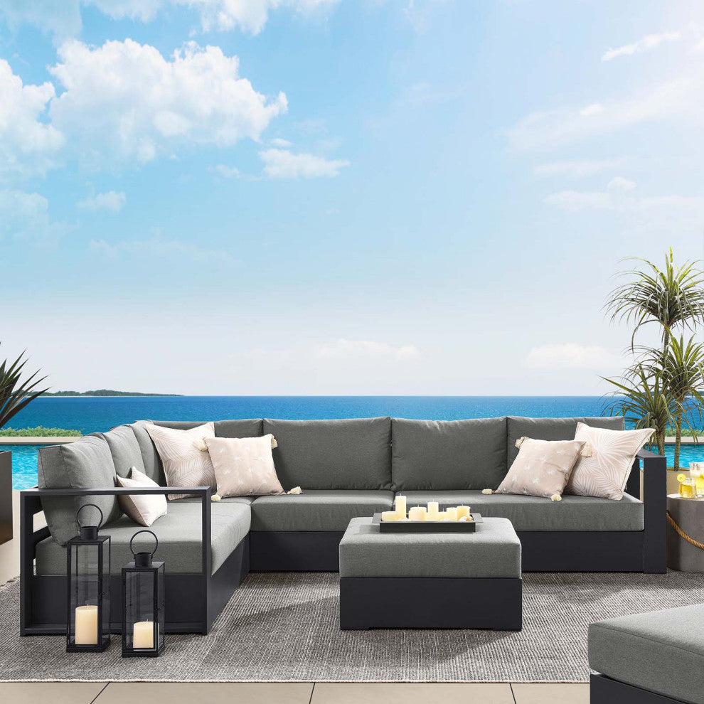 Tahoe Outdoor Patio Powder-Coated Aluminum 5-Piece Sectional Sofa Set - Gray Cha