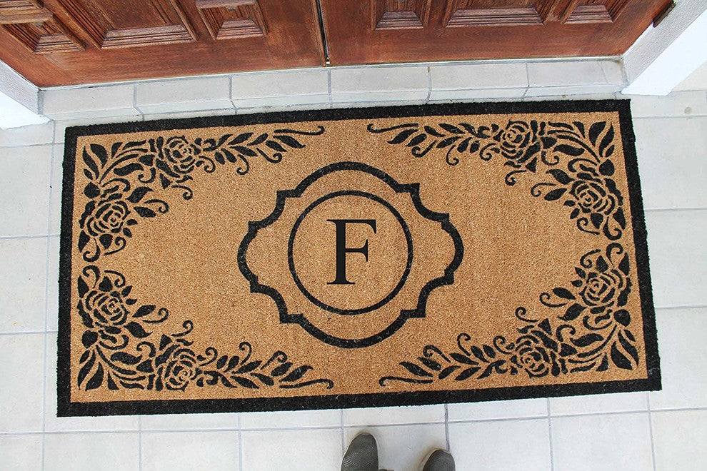 A1HC First Impression Hand Crafted Ella Entry Coir Monogrammed Double Doormat, F