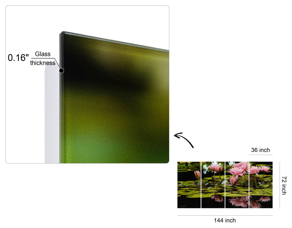 "Victoria Regia" Oversized Frameless Reverse Printed Tempered Art Glass Set