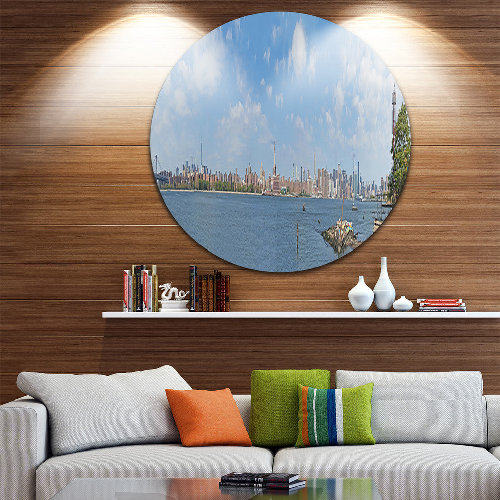 New York Skyline From East River Side, Disc Metal Wall Art, 11"