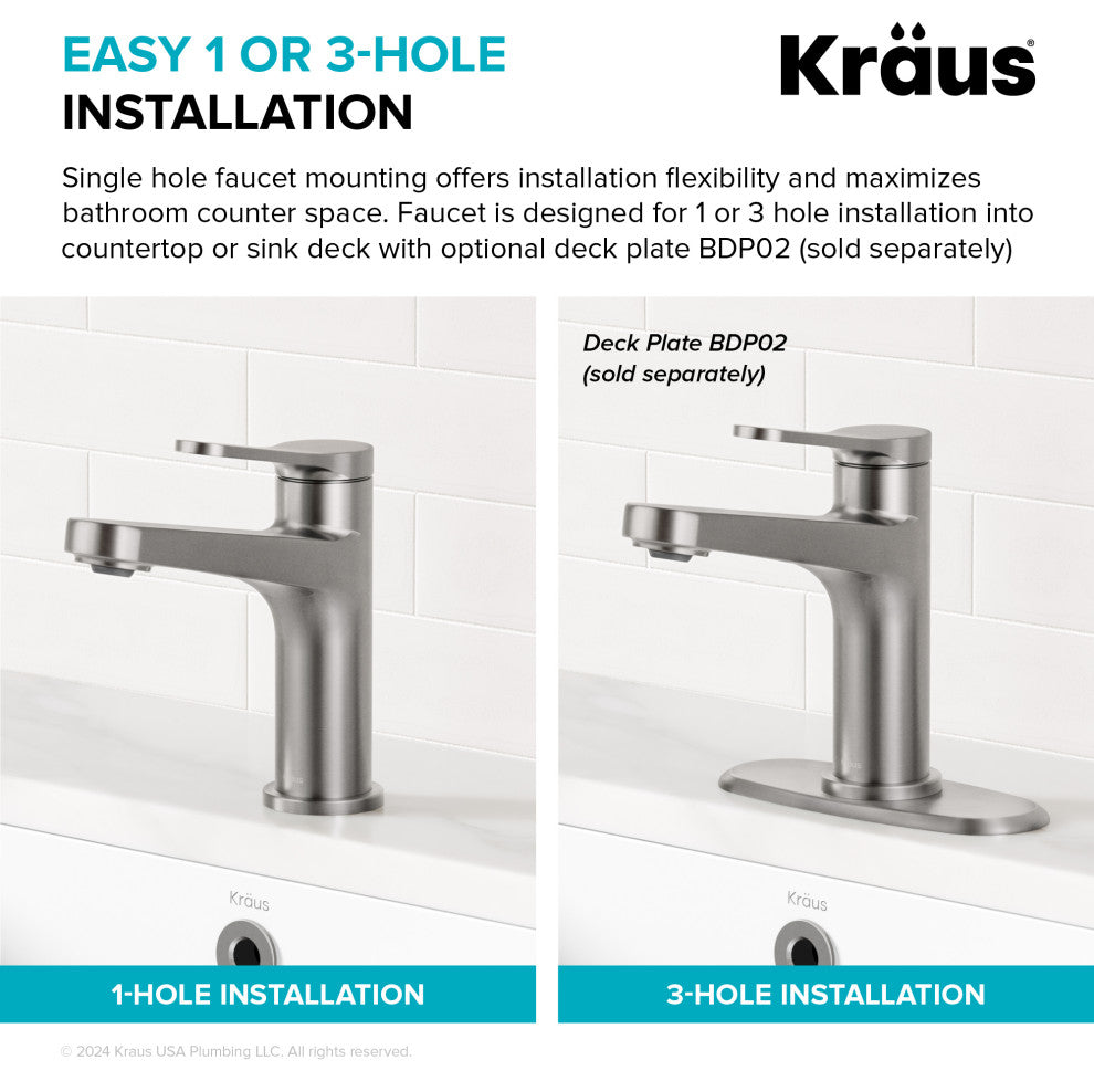 KRAUS Indy Single Handle Basin Bathroom Faucet Chrome, Pop Up Drain