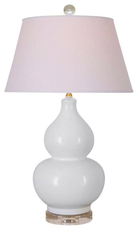 Beautiful White Porcelain Gourd Vase Table Lamp 30"