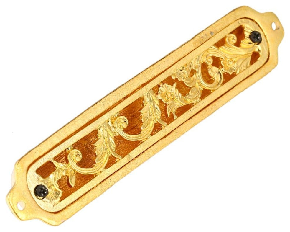 Hand Painted White Enamel Mezuzah Embellished With a Floral Design With Gold Acc