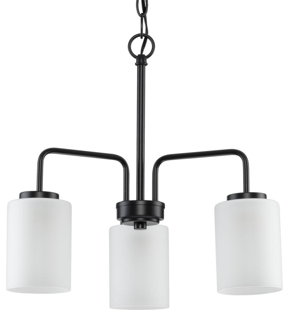 Merry 3-Light Etched Glass Linear Chandelier Light, Matte Black