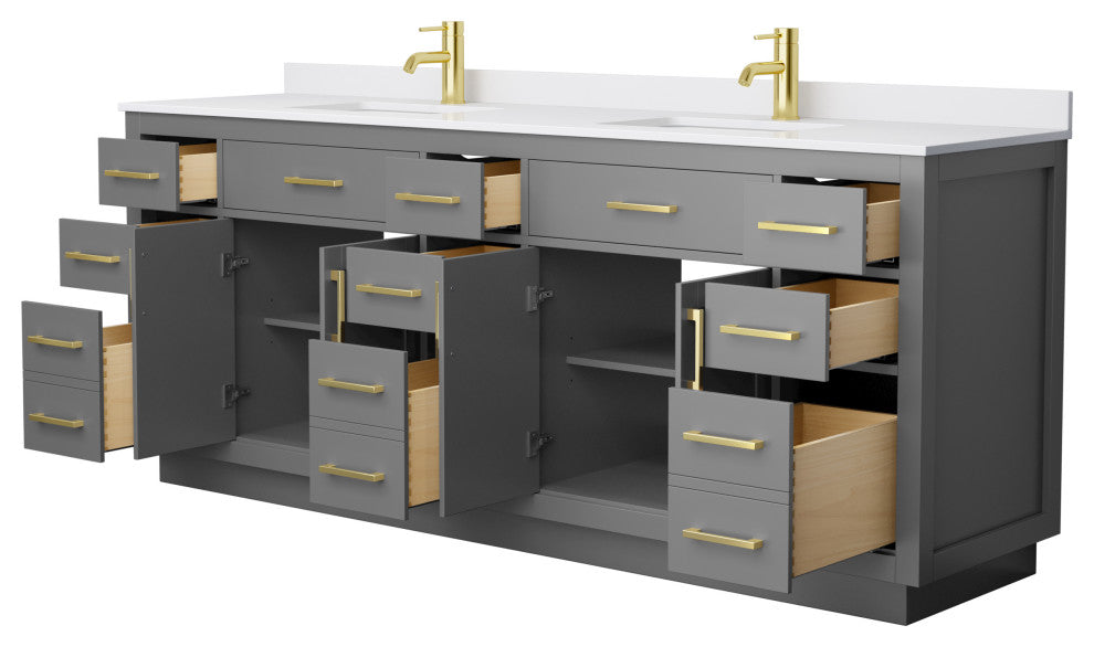 Beckett TK 84" Dark Gray Double Vanity,  Cultured Top, Gold Trim