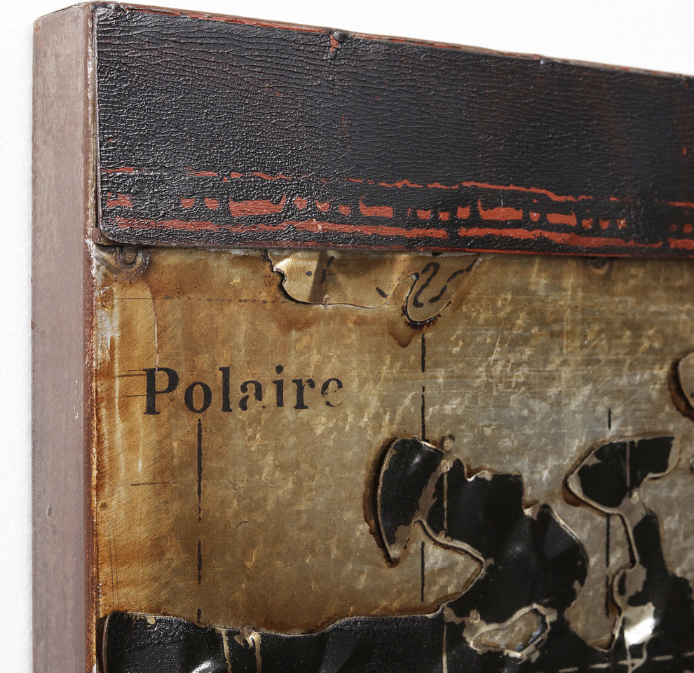 "World Map" Wall Art Mixed Media Iron Hand Painted Dimensional Wall Sculpture