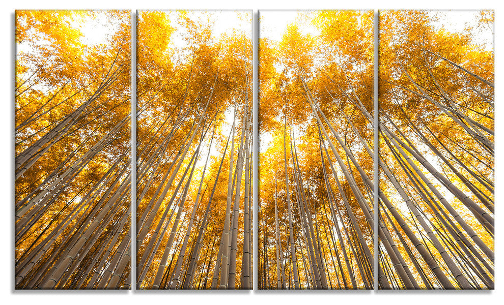"Autumn Bamboo Grove in Yellow" Oversized Forest Wall Art, 4 Panels, 48"x28"