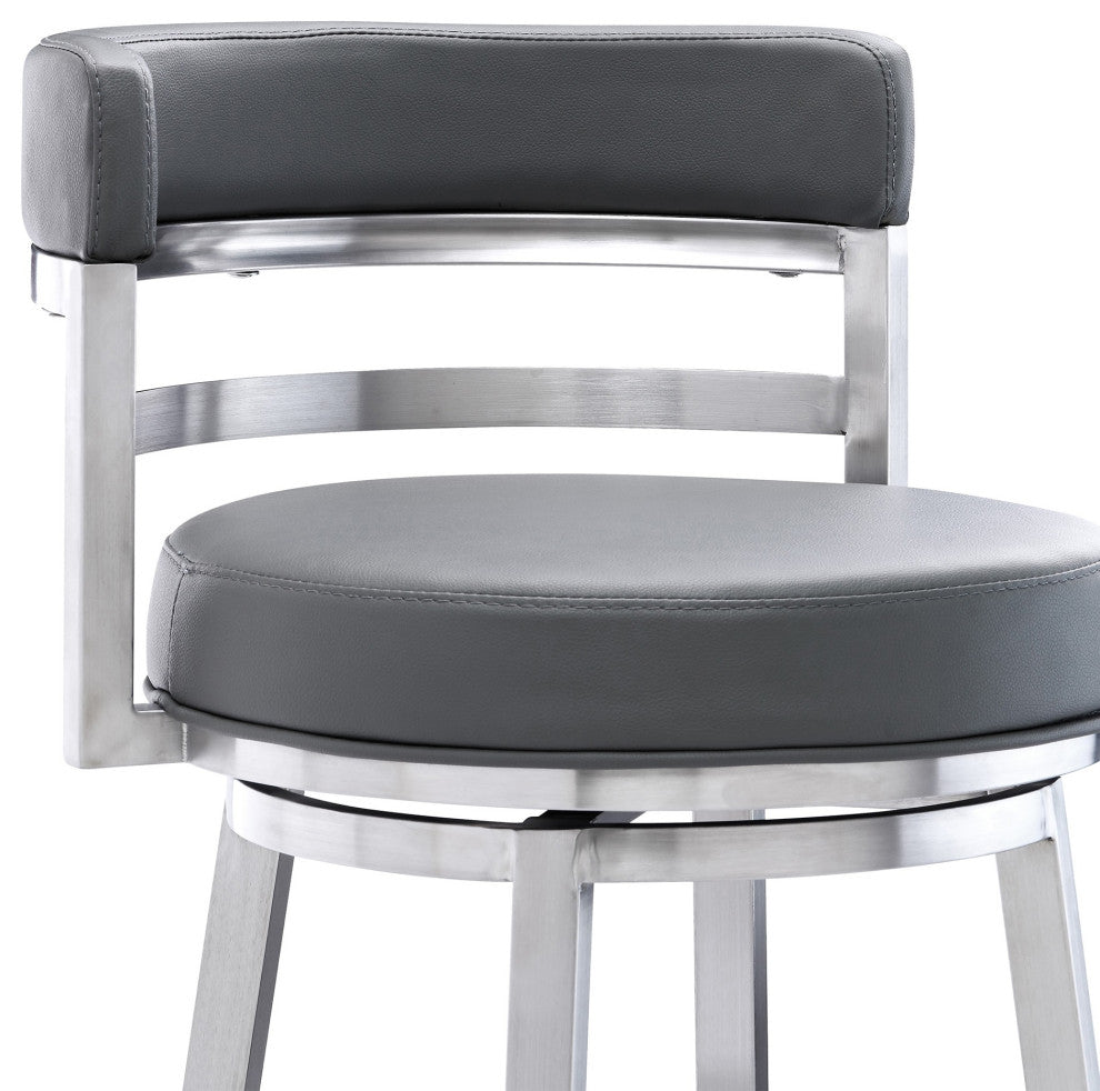 Madrid Contemporary 30" Bar Height Barstool in Brushed Stainless Steel Finish an