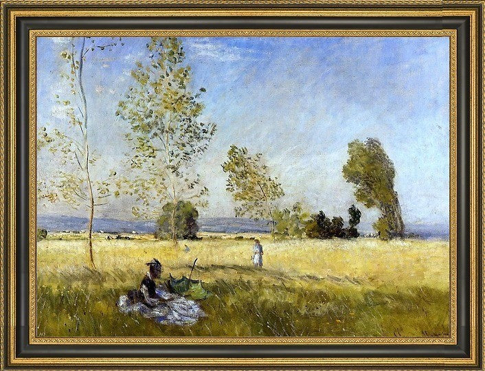Claude Oscar Monet Meadow at Bezons Framed Premium Canvas Print, 16"x24"