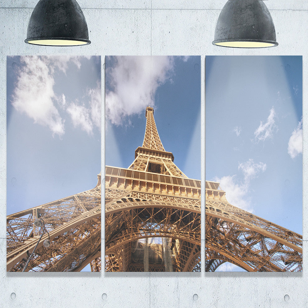 "View Paris Eiffel Tower Under Calm Sky" Metal Wall Art, 3 Panels, 36"x28"