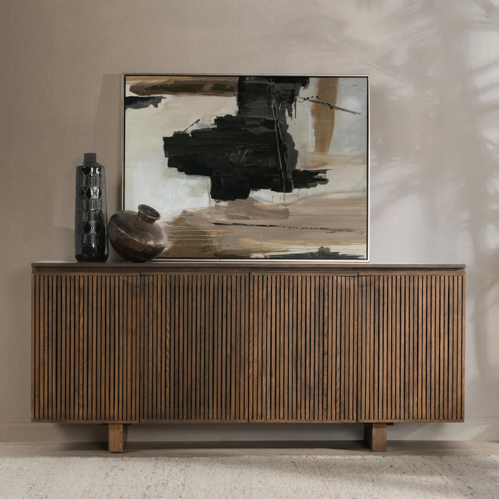 Roya 82" Oak Wood 3-Door Sideboard Buffet, Toasted Brown, 4-Door