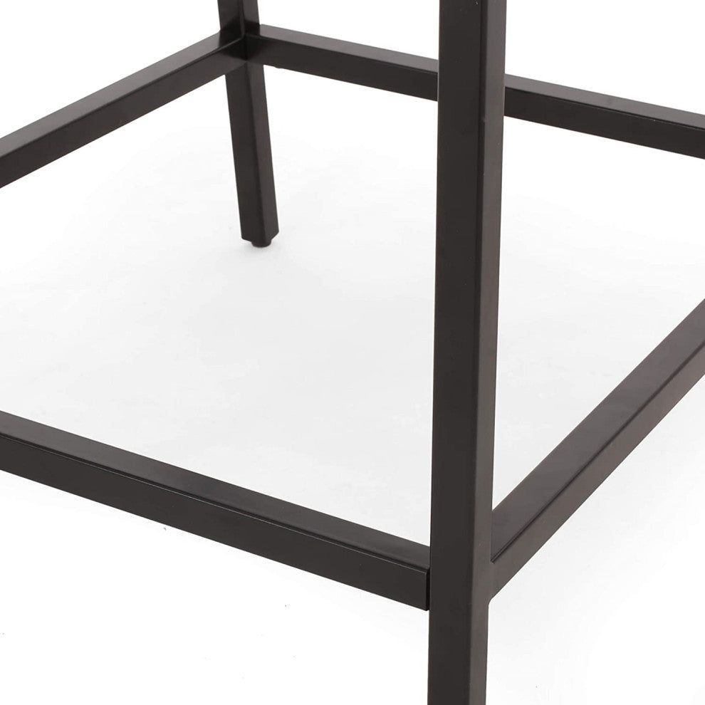 Set of 2 Counter Stool, Faux Leather Seat With Diamond Tufting, Dark Brown