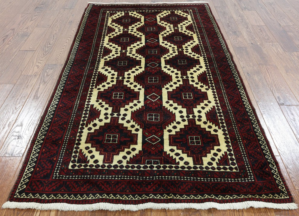 4'x7 Hand Knotted Persian Baluch Wool Area Rug, W2353
