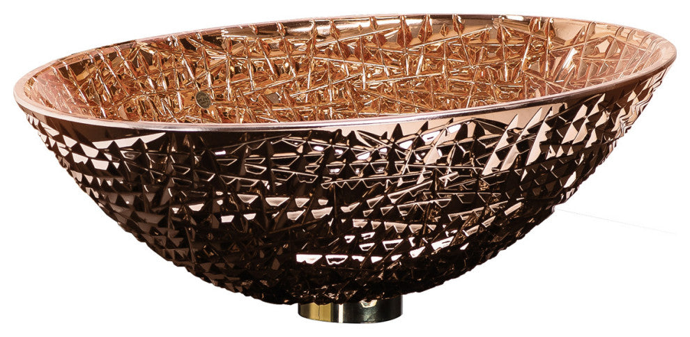 De Medici Luxury Ice Vessel Sink, 24-Karat Crystal Elegance for Opulent Bath, Rose Gold