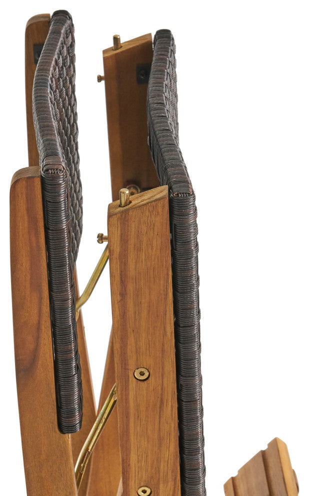 Elizabeth Outdoor 45" Rectangular 5-Piece Wood and Wicker Bar Height Set, Natural Wood