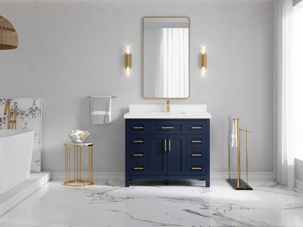 Cambridge 42 Single Sink Bath Vanity in Hale Navy Blue 2" White Quartz