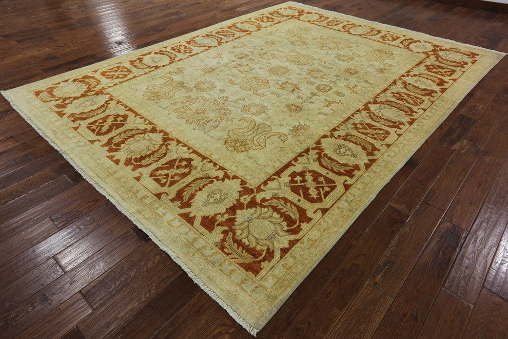 Oriental Ivory Oushak Chobi Hand-Knotted Wool Rug, 9''x12'