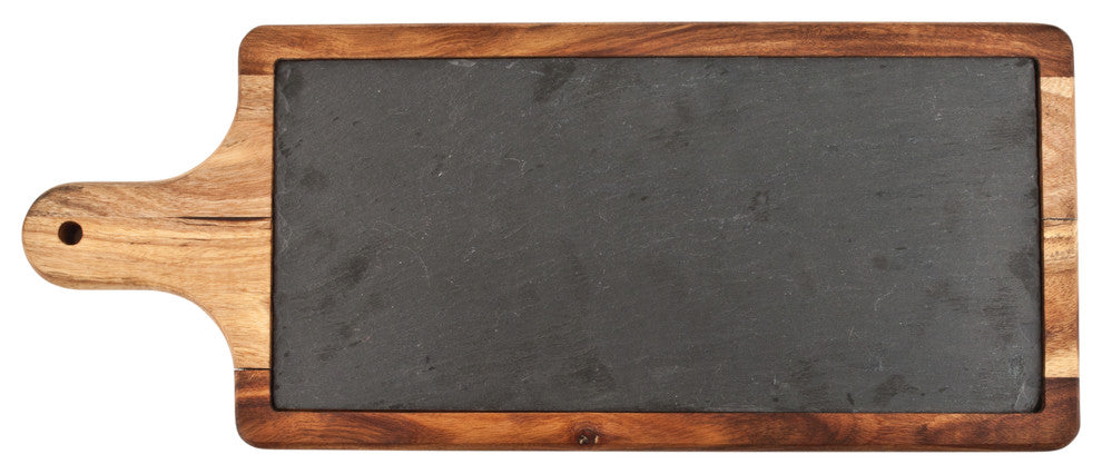Rustic Farmhouse Slate and Wood Cheese Paddle