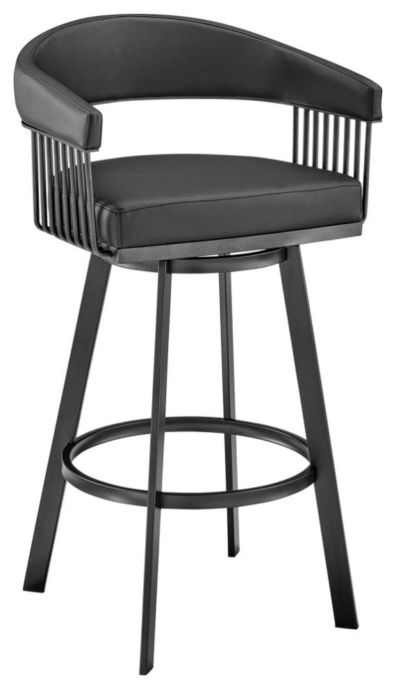 Chelsea 30" Bar Height Swivel Bar Stool, Black Finish and Black Faux Leather