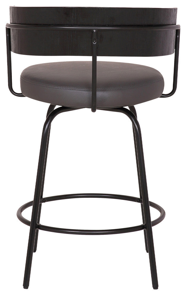 Avalon 26" Gray Faux Leather Swivel Barstool, Black Powder Coated Finish