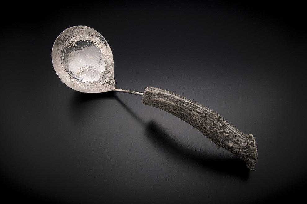 Medium Soup Ladle, Silver, Burr Antler Handle