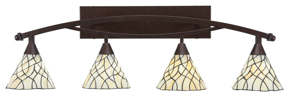 Bow 4-Light Bath Bar, with 7" Sandhill Art Glass, Bronze