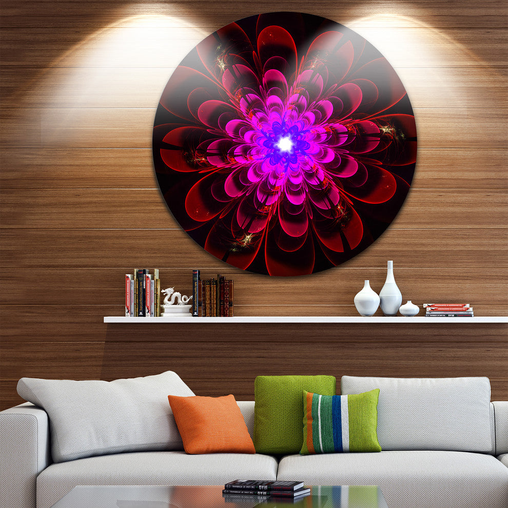 Perfect Shiny Fractal Flower In Magenta, Floral Round Artwork, 36"
