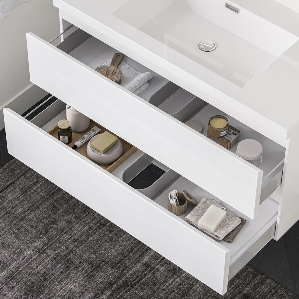 Beacon Bath Vanity, High Gloss White, 42", Single Sink, Wall Mount