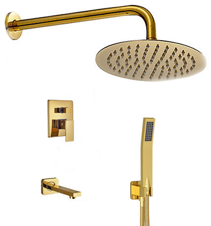 Wall Mount Gold Single Lever Round Shower Set With Handheld Shower Head