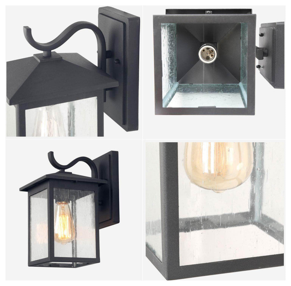 LNC 1-Light Trasitional Seeded Glass Matte Sand Black Square Outdoor Lighting