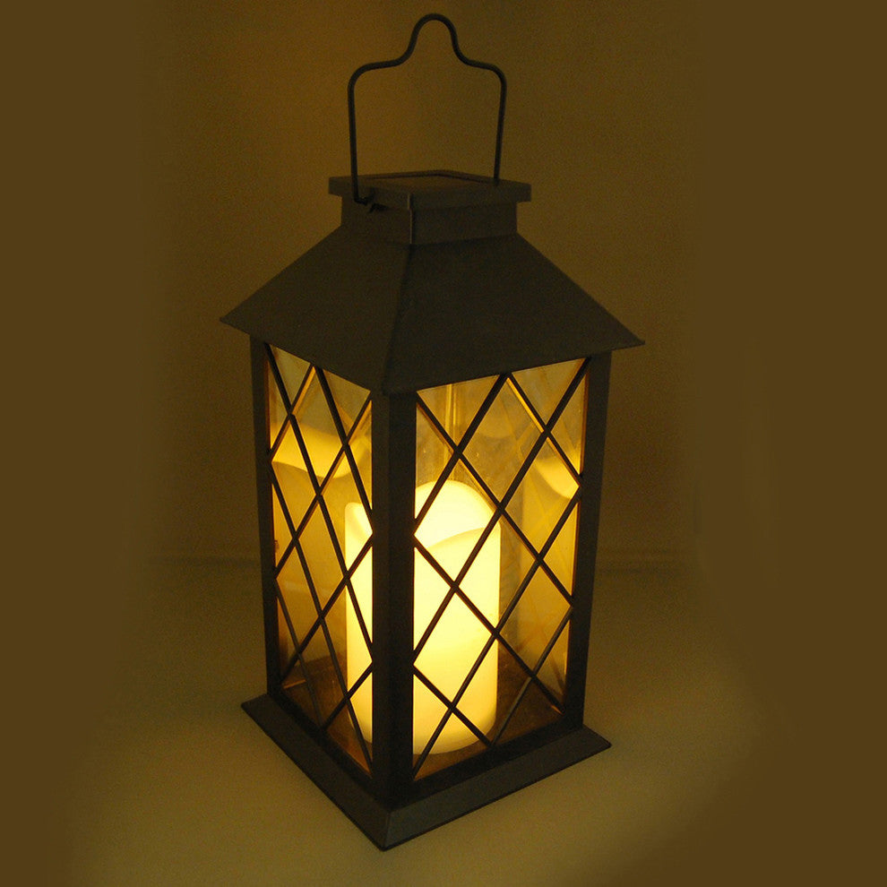 Solar Powered Lantern, Tudor Black With LED Candle
