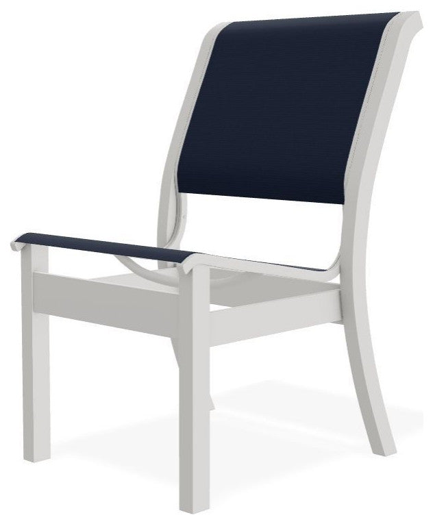 Leeward Sling Stackable Outdoor Dining Chair, Navy/Snow