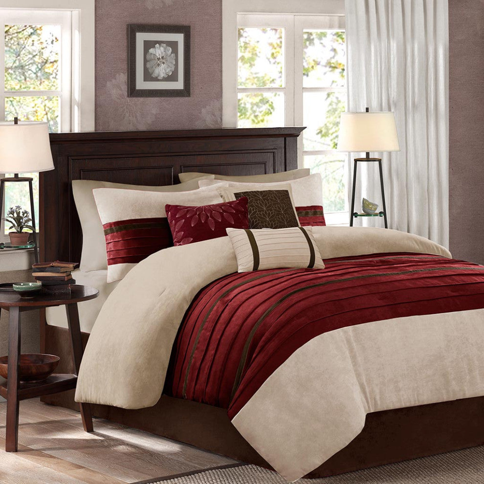 Madison Park Palmer Vera 7-Piece Microsuede Comforter Set, Red