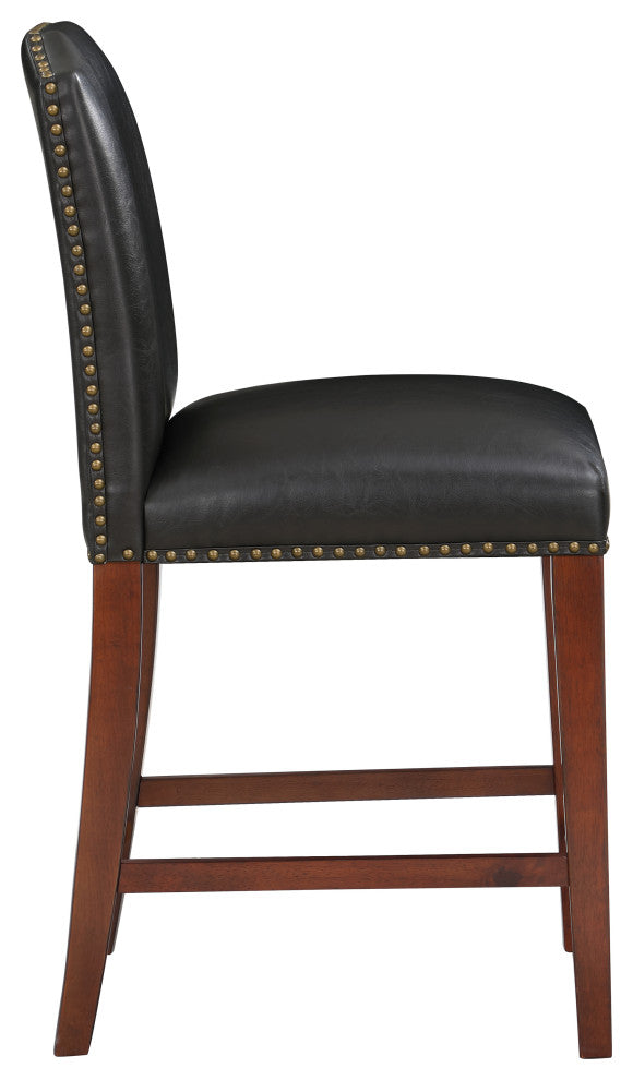 Bristol Stationary Brown Faux Leather Counter Stool with Nail Heads